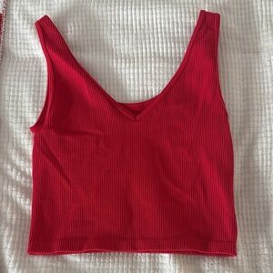 Aeropostale Ribbed V-Neck Crop Top - Red